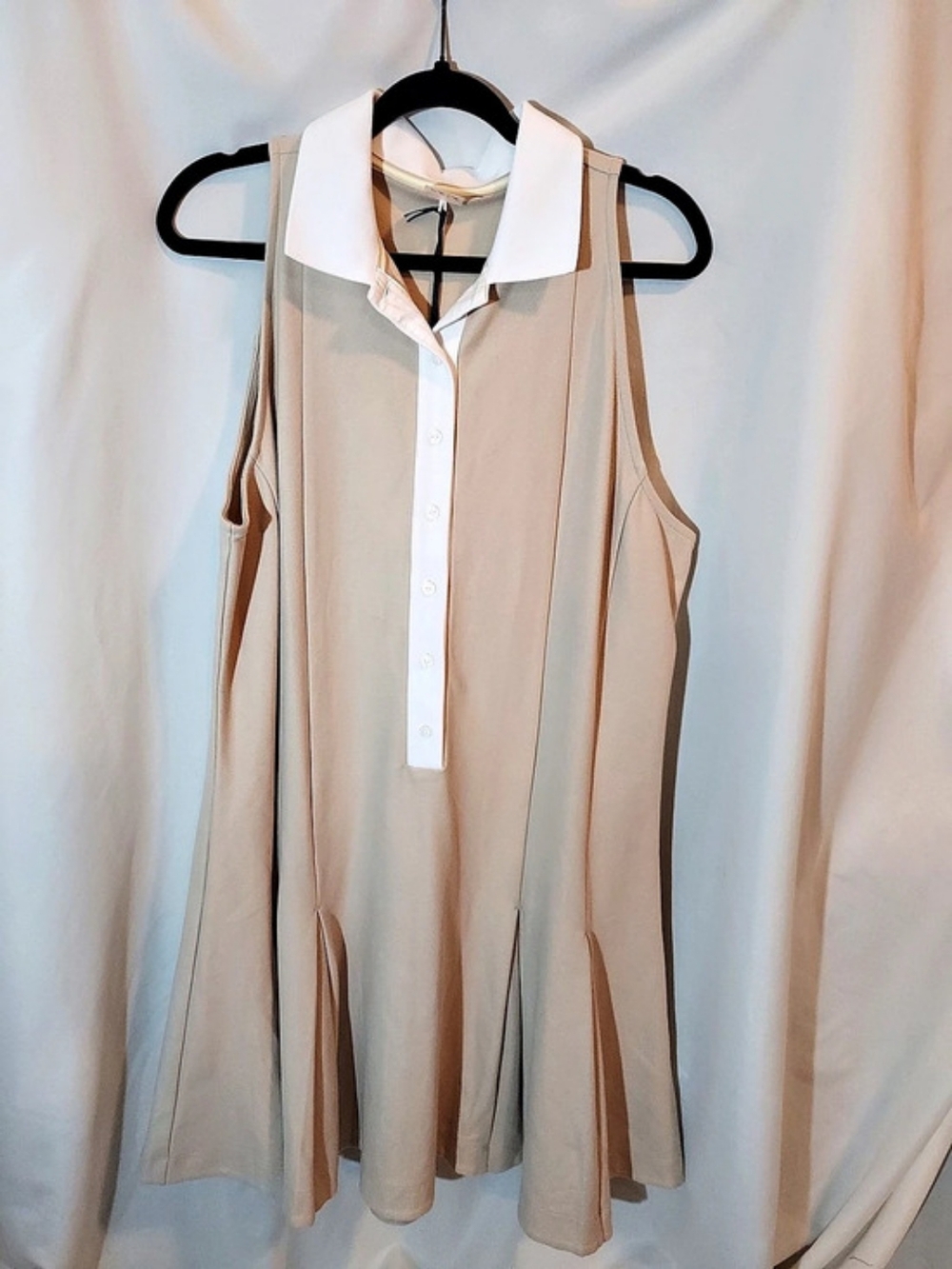 CALIA Box Pleat Polo NWT Dress Khaki Sand Sleeveless Tennis Golf Mini Dress